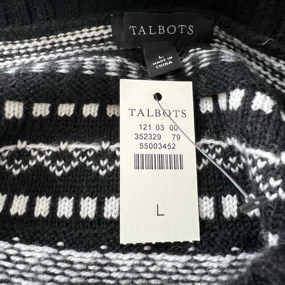 Talbots Black Crewneck knit  Sweater  Spirited Fair Isle lightweight size L - Picture 3 of 9